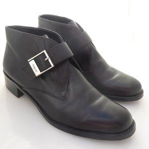 Etienne Aigner black leather silver buckle rounded toe booties size 8M
